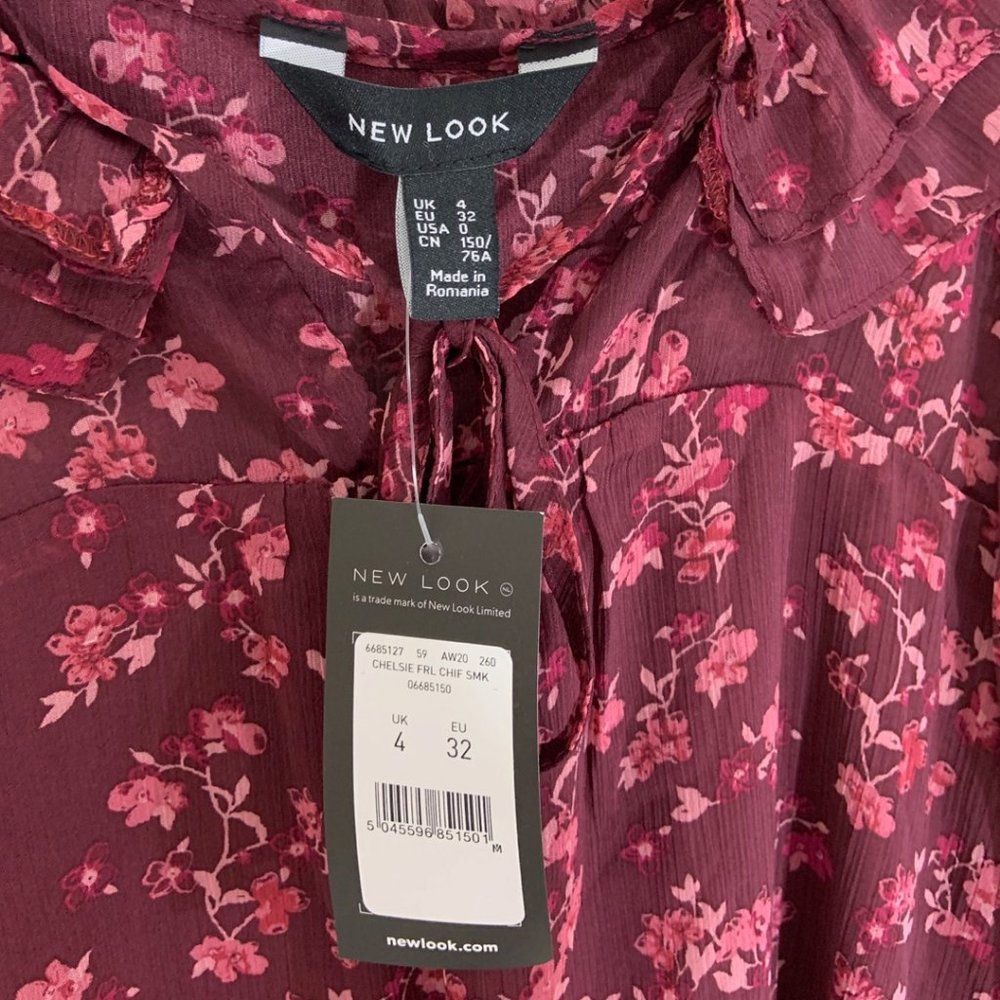 Frill Neck Chiffon Smock Floral Mini Dress - Picture 4 of 8